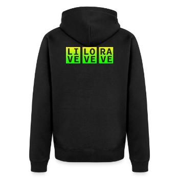 Live Love Rave Clothing EDM Music für Raver und DJ - Unisex Premium Bio Zip Hoodie - Schwarz - Hinten - Nico (187cm)