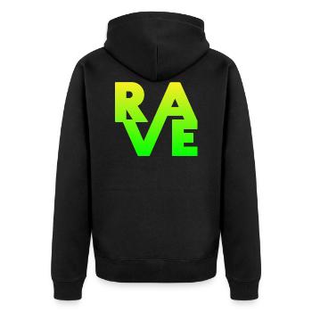 Rave Clothing EDM Music für Raver und DJ - Unisex Premium Bio Zip Hoodie - Schwarz - Hinten - Nico (187cm)