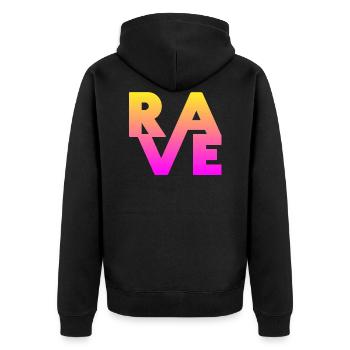 Rave Clothing EDM Music für Raver und DJ - Unisex Premium Bio Zip Hoodie - Schwarz - Hinten - Nico (187cm)