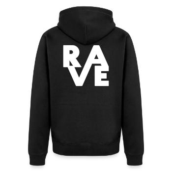 Rave Clothing EDM Music für Raver und DJ - Unisex Premium Bio Zip Hoodie - Schwarz - Hinten - Nico (187cm)