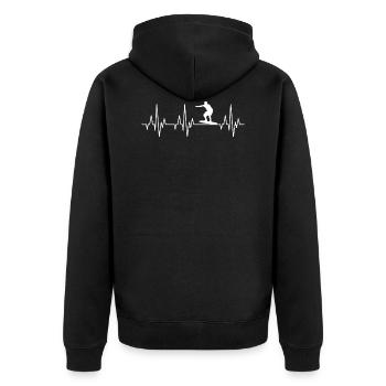 Herzschlag Surfing Surfer Surfboard Wellenreiten - Unisex Premium Bio Zip Hoodie - Schwarz - Hinten - Nico (187cm)