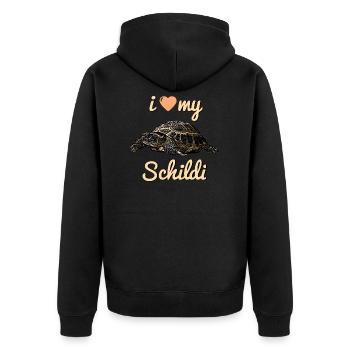 Schildi Schildkröte i love my turtle - Unisex Premium Bio Zip Hoodie - Schwarz - Hinten - Nico (187cm)