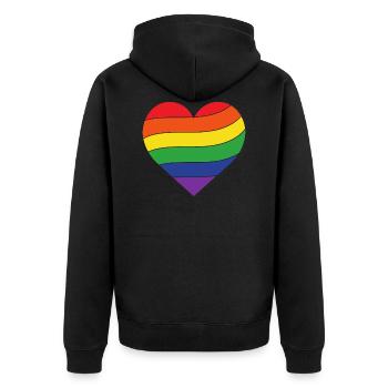 Regenbogen Herz | Pride - Unisex Premium Bio Zip Hoodie - Schwarz - Hinten - Nico (187cm)