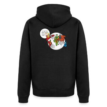 Fußball verbindet die Welt- Die Hüter von Orbis - Unisex Premium Bio Zip Hoodie - Schwarz - Hinten - Nico (187cm)