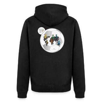 Fußball verbindet Welten- Die Hüter von Orbis - Unisex Premium Bio Zip Hoodie - Schwarz - Hinten - Nico (187cm)