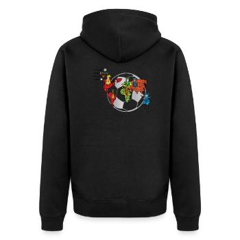 Fußball verbindet Welten- Die Hüter von Orbis - Unisex Premium Bio Zip Hoodie - Schwarz - Hinten - Nico (187cm)
