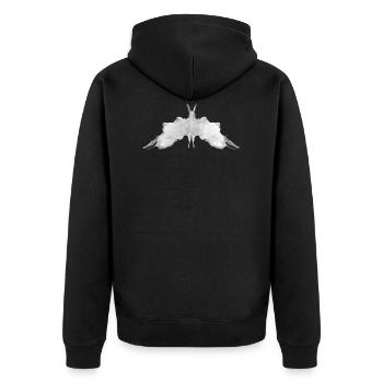 Rorschach Tafel 5/10 invertiert - Unisex Premium Bio Zip Hoodie - Schwarz - Hinten - Nico (187cm)