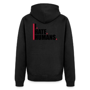 balken cool logo humans text aufkleber fuck you fu - Unisex Premium Bio Zip Hoodie - Schwarz - Hinten - Nico (187cm)