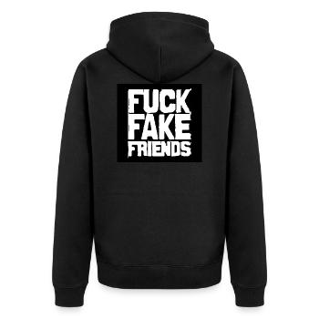 FICK - Unisex Premium Bio Zip Hoodie - Schwarz - Hinten - Nico (187cm)