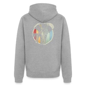 Bunter retro Elefant - Unisex Premium Bio Zip Hoodie - Grau meliert - Hinten - Nico (187cm)