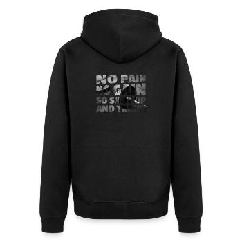 No Pain No Gain - Unisex Premium Bio Zip Hoodie - Schwarz - Hinten - Nico (187cm)
