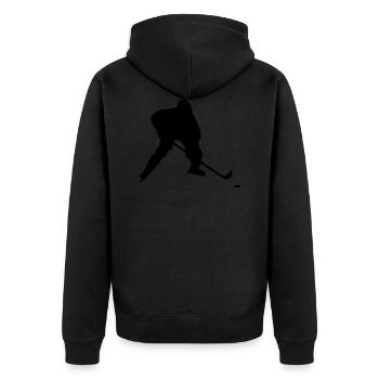Eishockey Spieler Hockey Puck Wintersport - Unisex Premium Bio Zip Hoodie - Schwarz - Hinten - Nico (187cm)