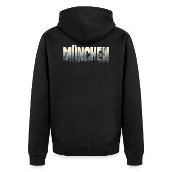 München Panorama - Unisex Premium Bio Zip Hoodie - Schwarz - Hinten - Nico (187cm)