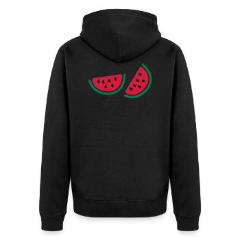 half watermelon_fruits - Unisex Premium Organic Zip Hoodie - black - Back - Nico (187cm)