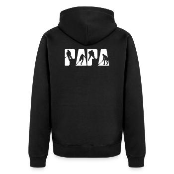 Hockey Papa Vater Tshirt Sport Puck Geschenk - Unisex Premium Bio Zip Hoodie - Schwarz - Hinten - Nico (187cm)