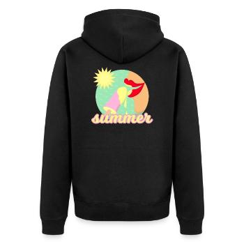 Sommer, Sonne, Eis - rote Lippen essen ein Eis - Unisex Premium Bio Zip Hoodie - Schwarz - Hinten - Nico (187cm)