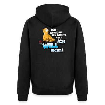 Ich wünschte ich könnte aber ich will nicht Katze - Unisex Premium Bio Zip Hoodie - Schwarz - Hinten - Nico (187cm)