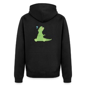 T Rex Fragezeichen - Unisex Premium Bio Zip Hoodie - Schwarz - Hinten - Nico (187cm)