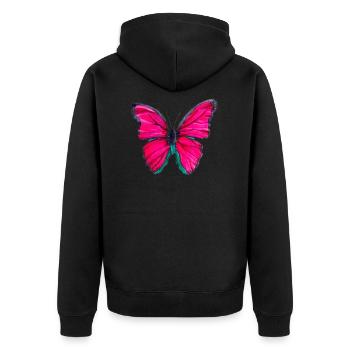 Pinker Schmetterling - Unisex Premium Bio Zip Hoodie - Schwarz - Hinten - Nico (187cm)