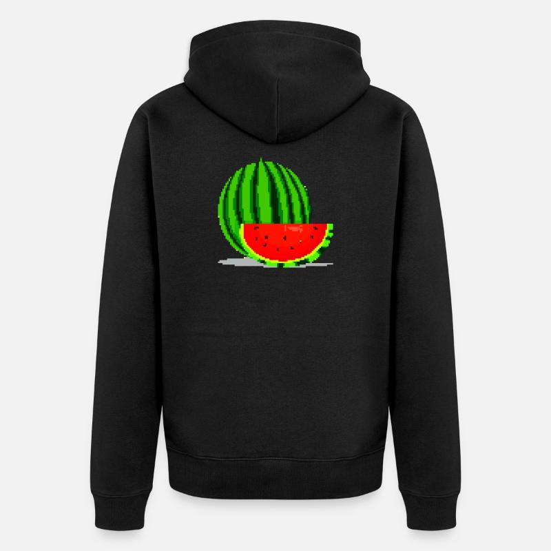 Pixel Art Melone - Unisex Premium Bio Zip Hoodie - Schwarz