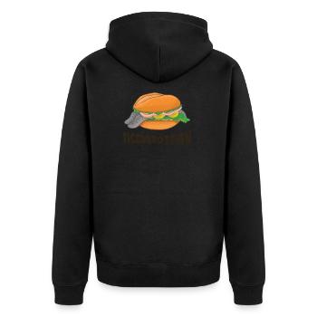 Fischbrötchen (Schwarz) - Unisex Premium Bio Zip Hoodie - Schwarz - Hinten - Nico (187cm)