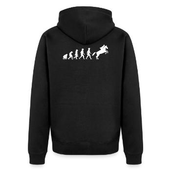 Evolution Reitsport Reiten Reiter Pferdesport - Unisex Premium Bio Zip Hoodie - Schwarz - Hinten - Nico (187cm)