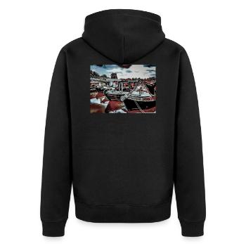 Kanal-Boots-Jachthafen, Northampton - Unisex Premium Bio Zip Hoodie - Schwarz - Hinten - Nico (187cm)