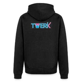 Logo TWERK avec W rempli de Rose - Veste à capuche bio Premium Unisexe - noir - Dos - Nico (187cm)