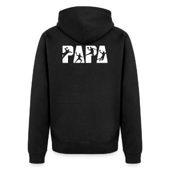 Handball Papa Vater Tshirt Sport Geschenk - Unisex Premium Bio Zip Hoodie - Schwarz - Hinten - Nico (187cm)