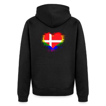 Rainbow Flag Heart Denmark GayPride - Unisex Premium Organic Zip Hoodie - black - Back - Nico (187cm)