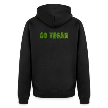 Go Vegan - Statement - Unisex Premium Organic Zip Hoodie - black - Back - Nico (187cm)