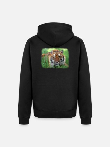 Tiger im Gras - Unisex Premium Bio Zip Hoodie - Schwarz