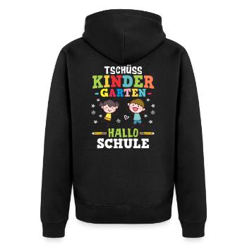 Tschüss Kindergarten Hallo Schule - Einschulung - Unisex Premium Bio Zip Hoodie - Schwarz - Hinten - Nico (187cm)