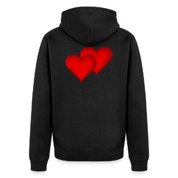 Doppeltes Herz doppelte Liebe - Unisex Premium Bio Zip Hoodie - Schwarz - Hinten - Nico (187cm)