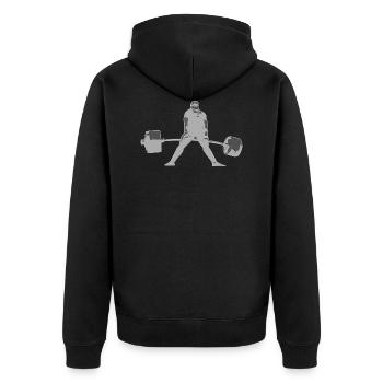 Deadlift II -- weiss - Unisex Premium Bio Zip Hoodie - Schwarz - Hinten - Nico (187cm)