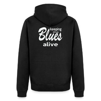 Garder le blues vivant, citation tendance - Veste à capuche bio Premium Unisexe - noir - Dos - Nico (187cm)