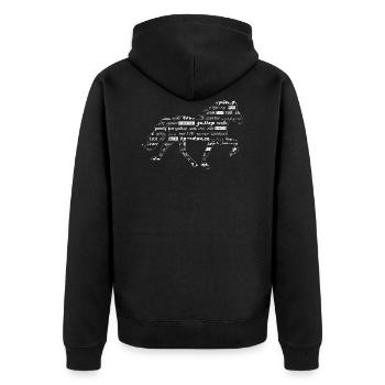 TÃ¶ltend Pferd mit Text - Weiß - Unisex Premium Bio Zip Hoodie - Schwarz - Hinten - Nico (187cm)