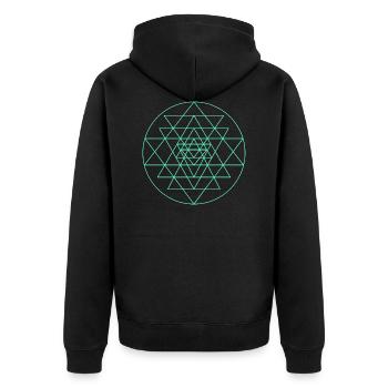 Sri Yantra Turquoise - Unisex Premium Organic Zip Hoodie - black - Back - Nico (187cm)
