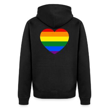 Gay Pride Heart Flag - Unisex Premium Bio Zip Hoodie - Schwarz - Hinten - Nico (187cm)