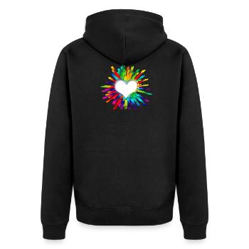 Herz Regenbogen - Unisex Premium Bio Zip Hoodie - Schwarz - Hinten - Nico (187cm)