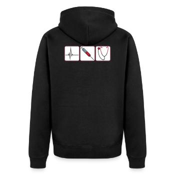 3 arzt button spritze logo Stethoskop abhoeren her - Unisex Premium Bio Zip Hoodie - Schwarz - Hinten - Nico (187cm)