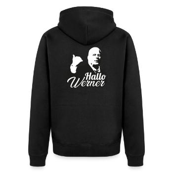 Hallo Werner! Stefan Hentschel - Unisex Premium Bio Zip Hoodie - Schwarz - Hinten - Nico (187cm)