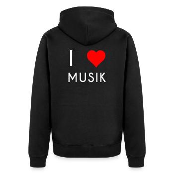 I LOVE MUSIK MUSIC Motiv - Unisex Premium Bio Zip Hoodie - Schwarz - Hinten - Nico (187cm)