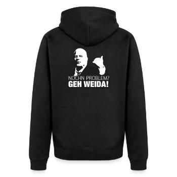 Problem? geh weida - Unisex Premium Bio Zip Hoodie - Schwarz - Hinten - Nico (187cm)