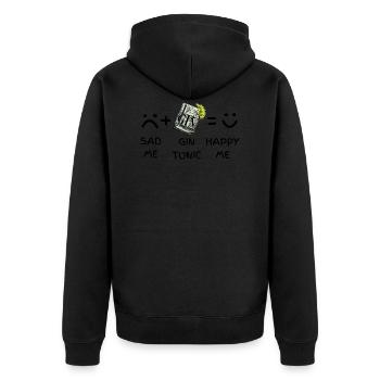 Sad Me (traurig) + Gin Tonic = Happy Me - Unisex Premium Bio Zip Hoodie - Schwarz - Hinten - Nico (187cm)