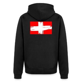 Schweizer Fahne - Unisex Premium Bio Zip Hoodie - Schwarz - Hinten - Nico (187cm)