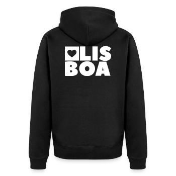 Lisbon - Unisex Premium Organic Zip Hoodie - black - Back - Nico (187cm)