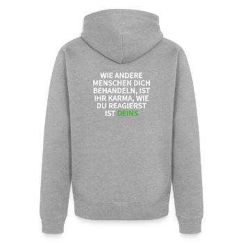 karma - Unisex Premium Organic Zip Hoodie - heather grey - Back - Nico (187cm)