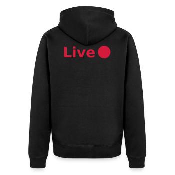live - Unisex Premium Organic Zip Hoodie - black - Back - Nico (187cm)