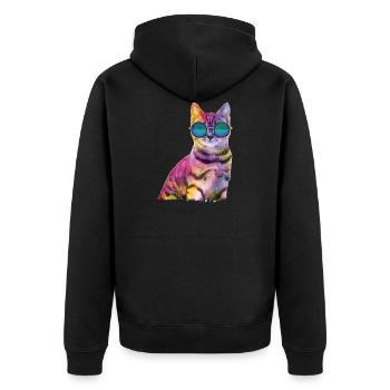 Rave Cat bunte Katze mit brille - Unisex Premium Bio Zip Hoodie - Schwarz - Hinten - Nico (187cm)